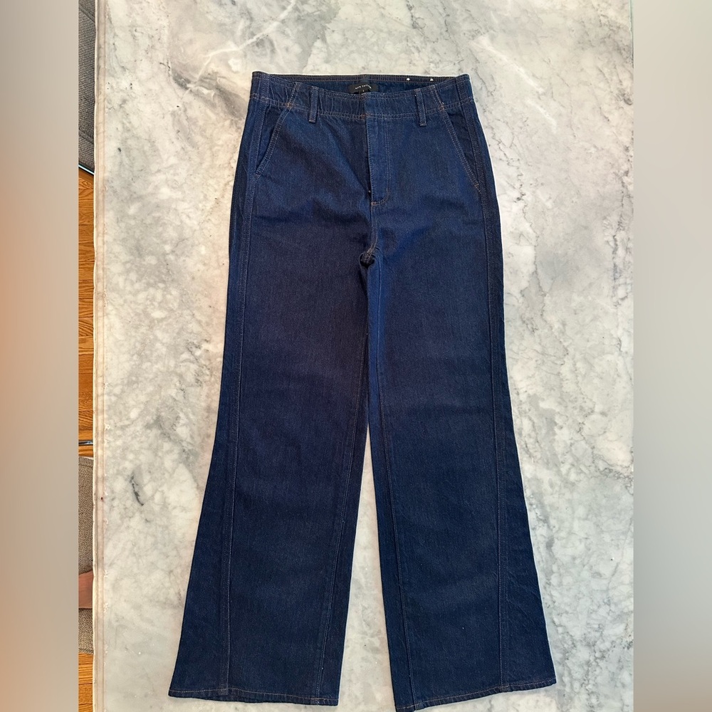 NWT Ann Taylor The Seamed Wide-Leg Trouser Jean Classic Rinse Dark Blue - Picture 2 of 10